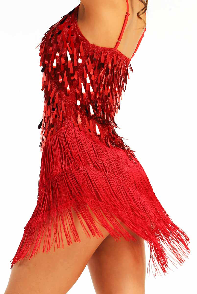 red sequin fringe slip dress