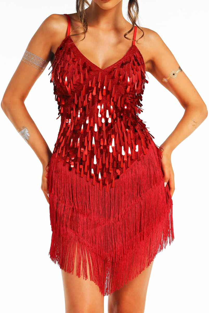 red sequin tassel Slip dress