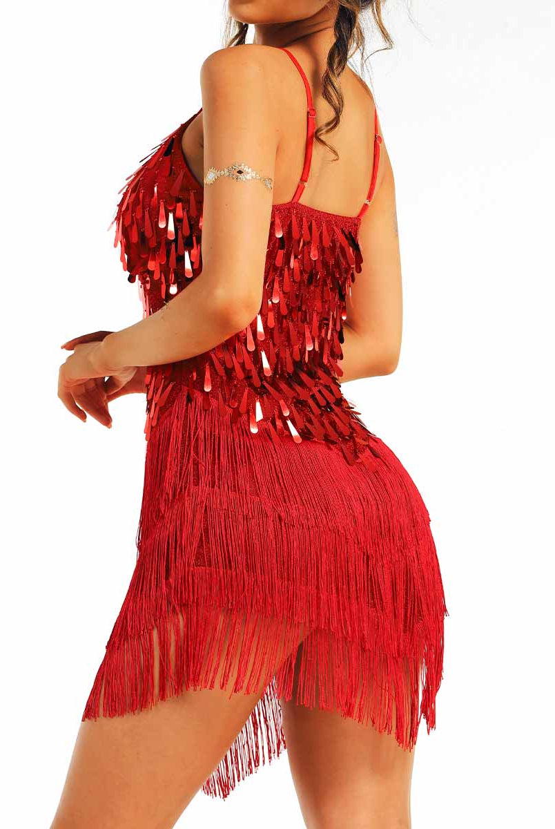 red sparkly tassel Slip dress