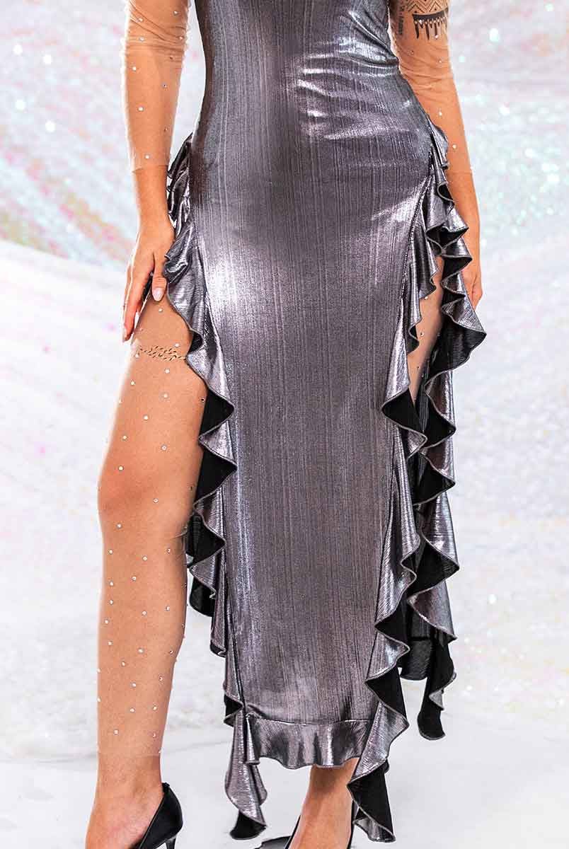 Silver grey reflective tube top dress
