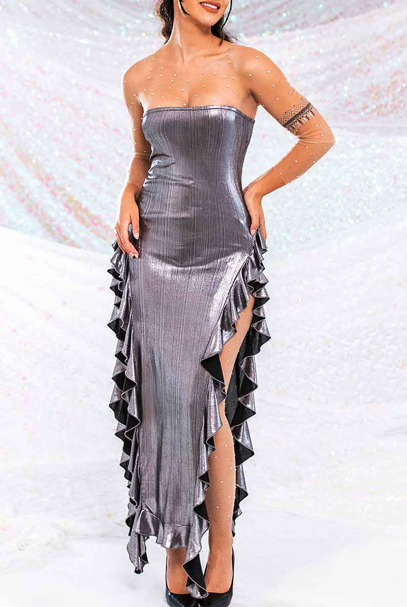 Silver grey pleated skirt dress