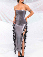 Silver grey pleated skirt dress
