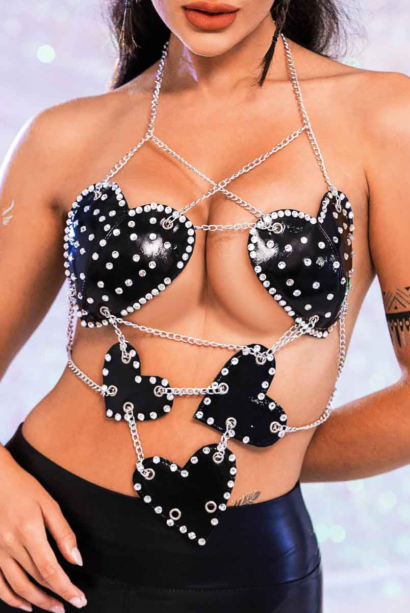 black bra with rhinestone straps