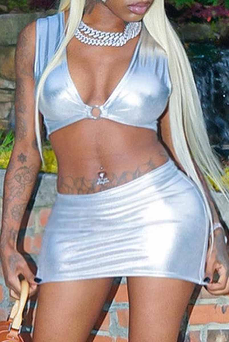 Mirror Effect Mini Skirt and Top