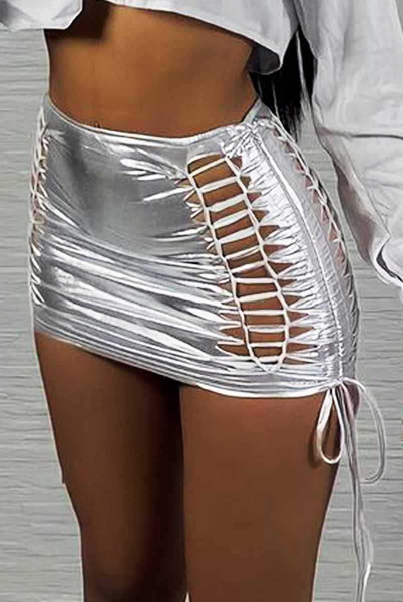 silver reflective tight mini skirt