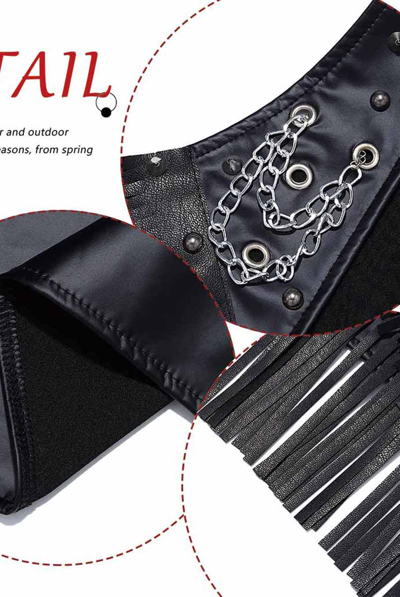 Black Leather Vest with Reflective Tassels