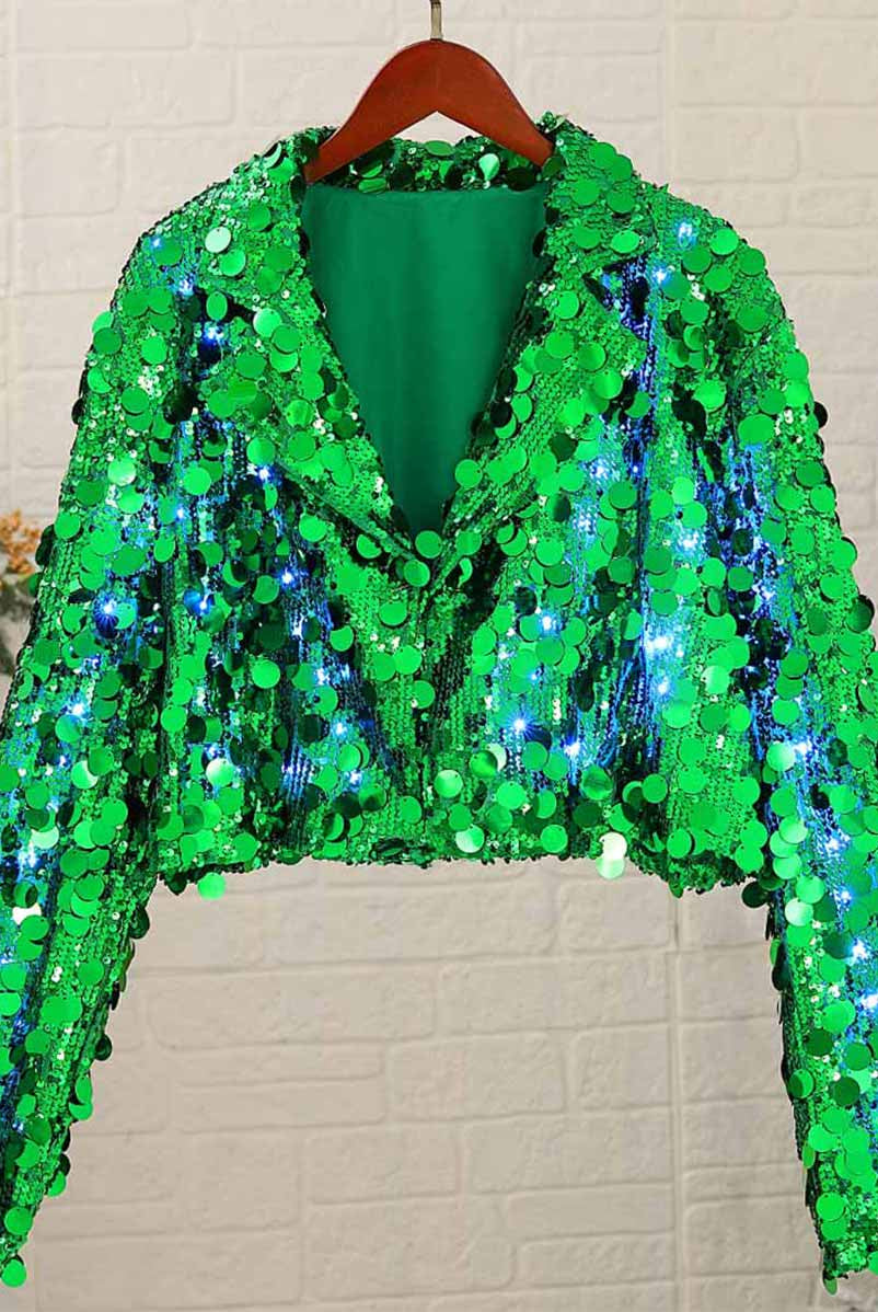 LED Light-Up Green Sequin Jacket