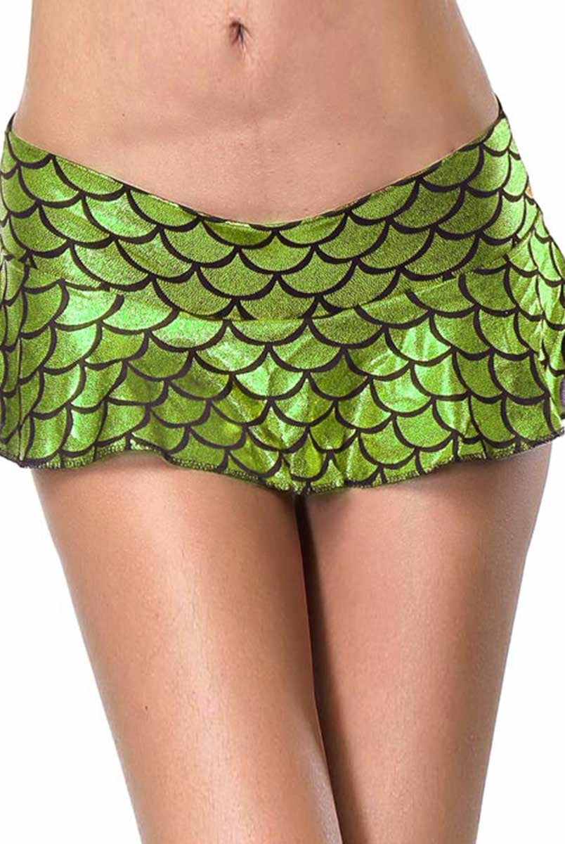 Green Fish Scale Reflective Miniskirt