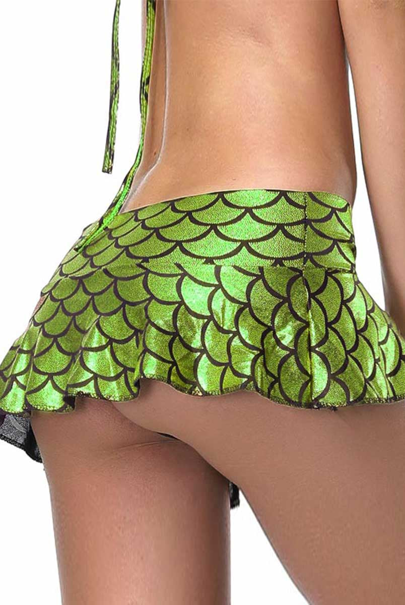 Green Fish-Scale Mini Skirt