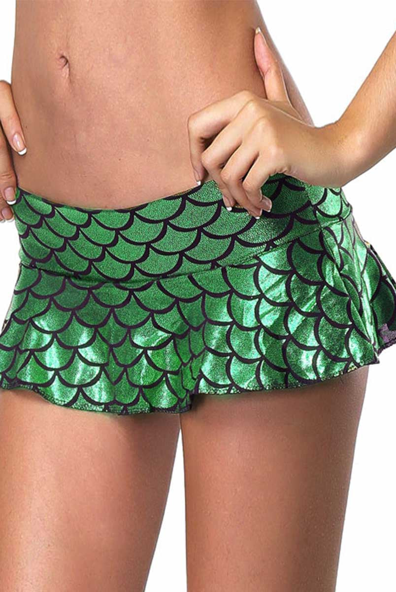 Dark Green Fish Scale Reflective Miniskirt