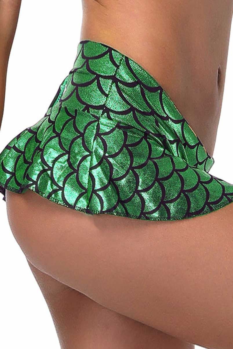 Reflective Emerald Fish Scale Short Skirt