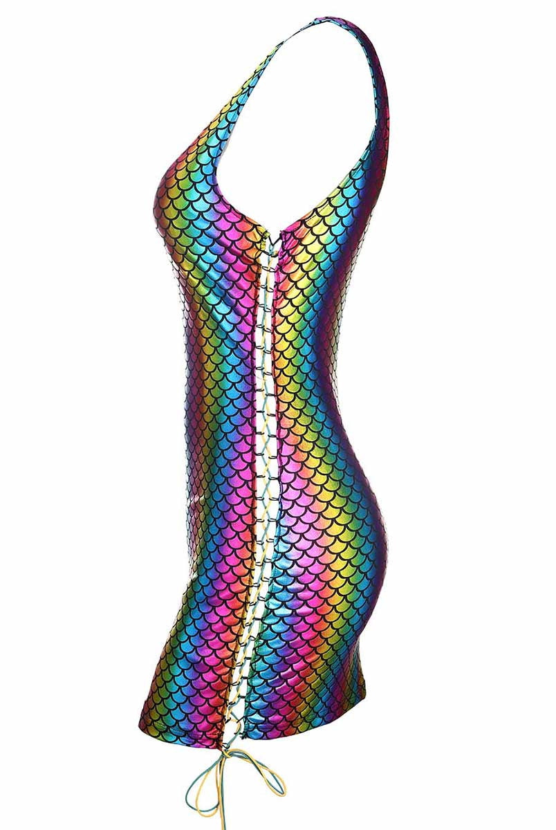Iridescent Multicolor Fish Scale Dress