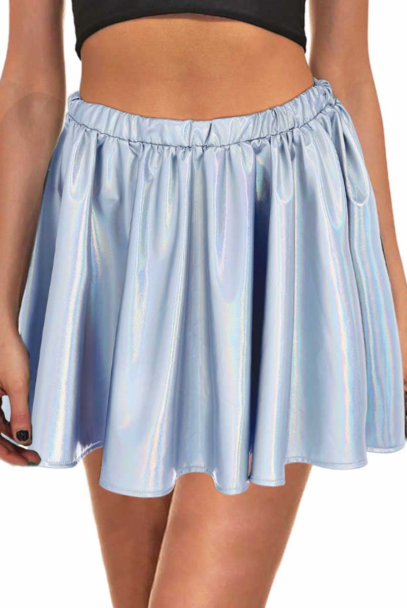 Holographic Silver Reflective A-Line Skirt