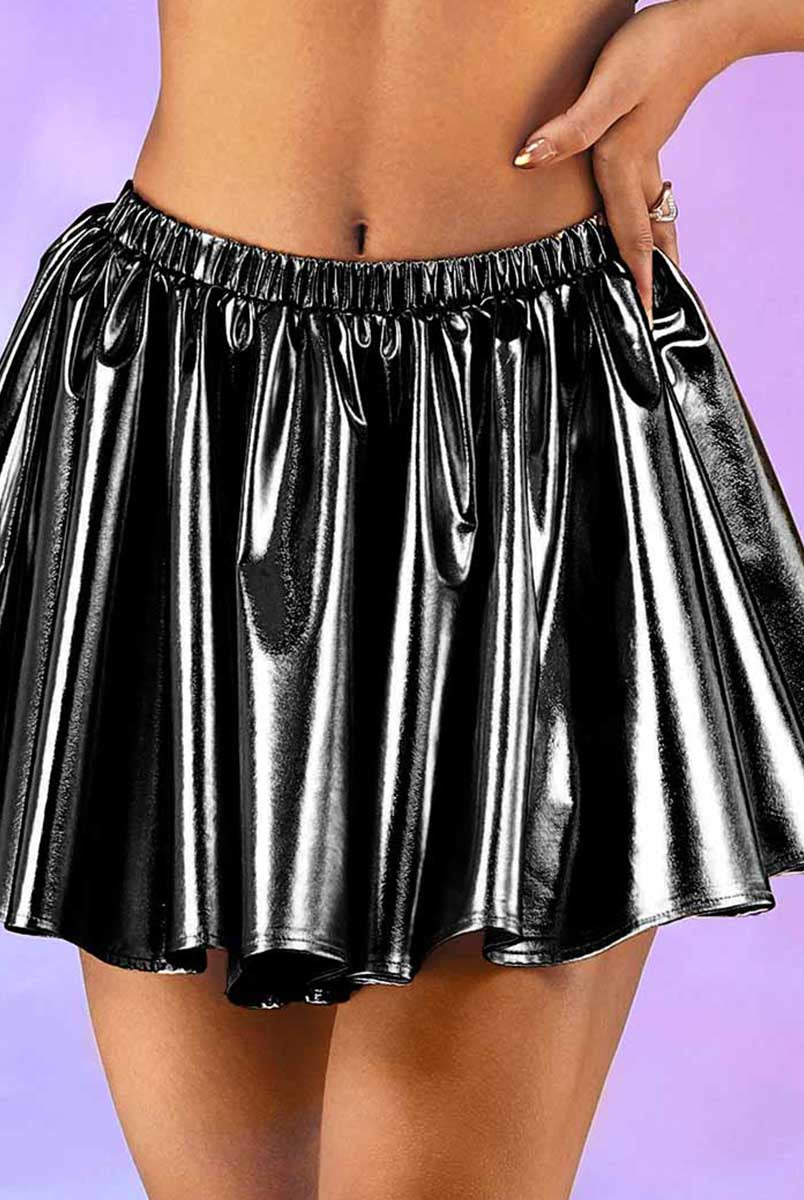 Black Reflective A-Line Skirt