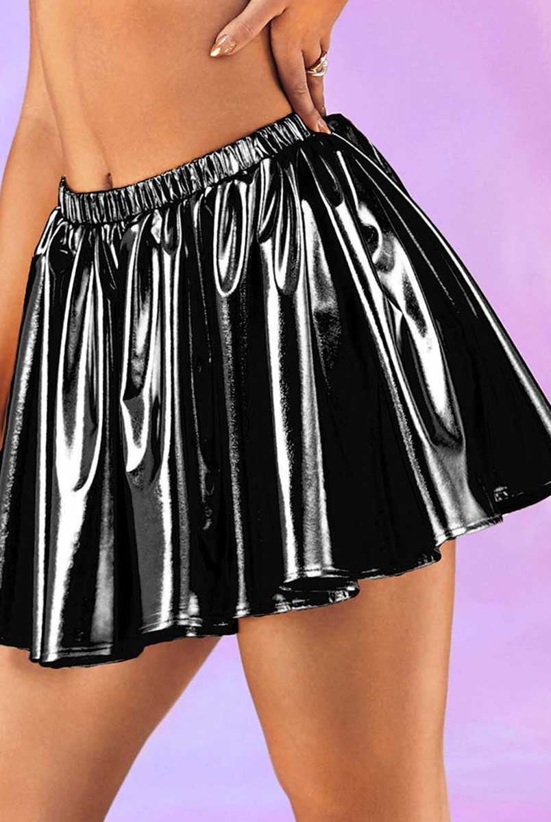 Shiny Black A-Line Skirt
