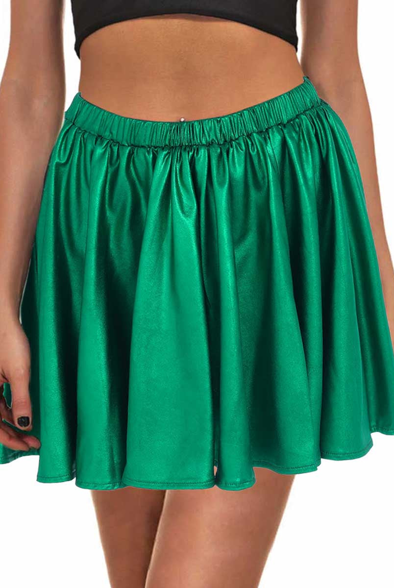 Emerald Green Satin A-Line Skirt
