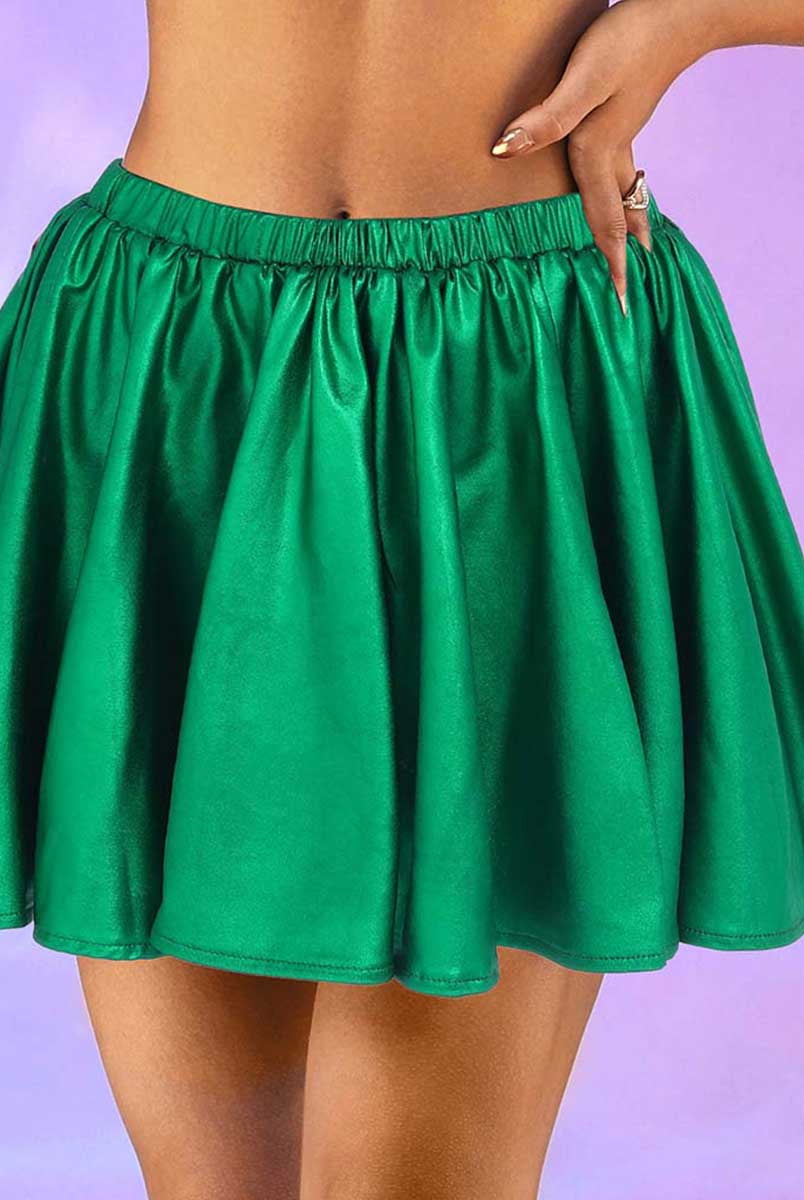 Shiny Emerald Green Flared Skirt