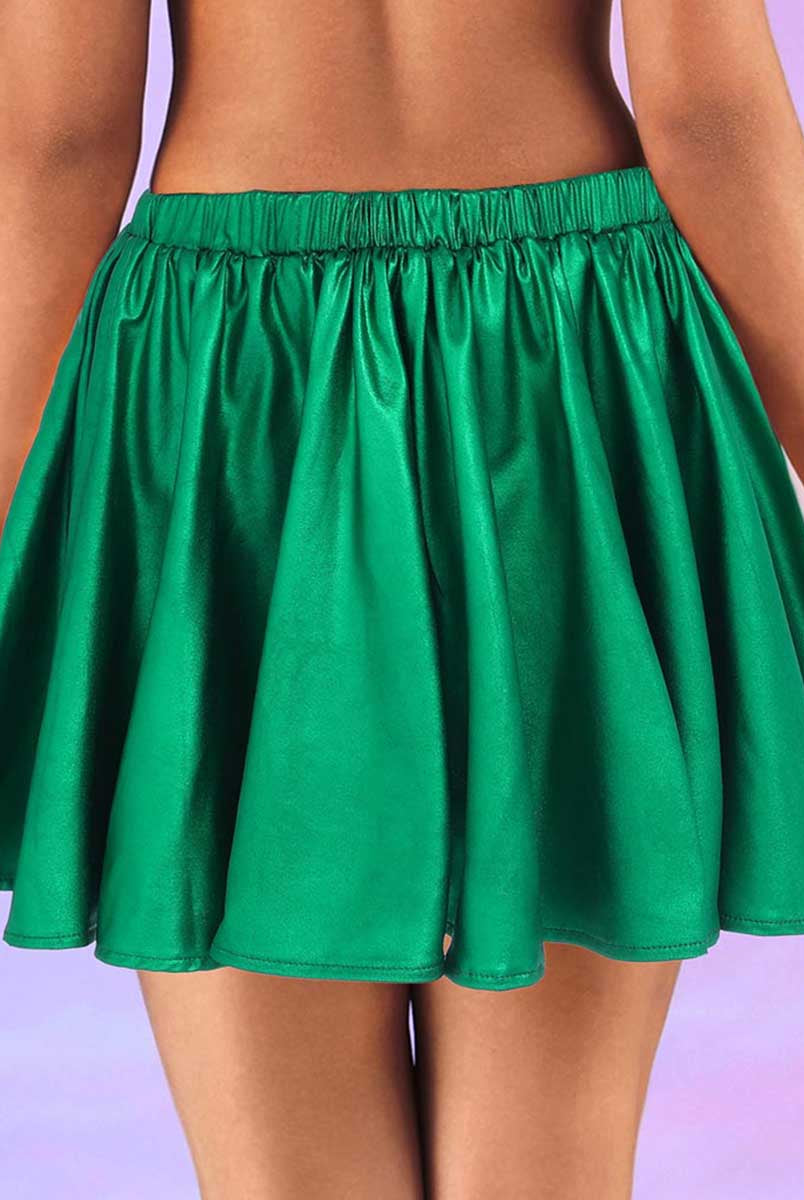 Vibrant Green Satin Skater Skirt