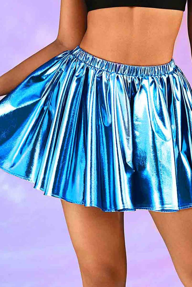 Metallic Blue A-Line Mini Skirt