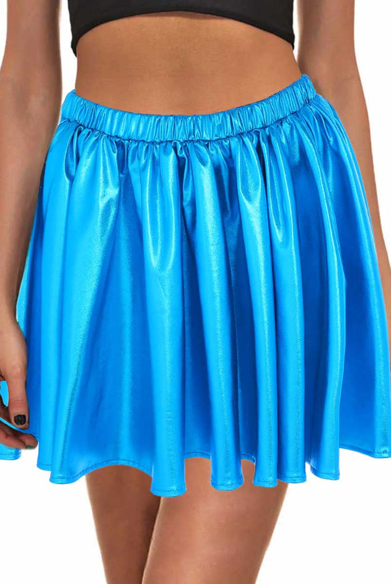 Electric Blue Shiny Flared Skirt