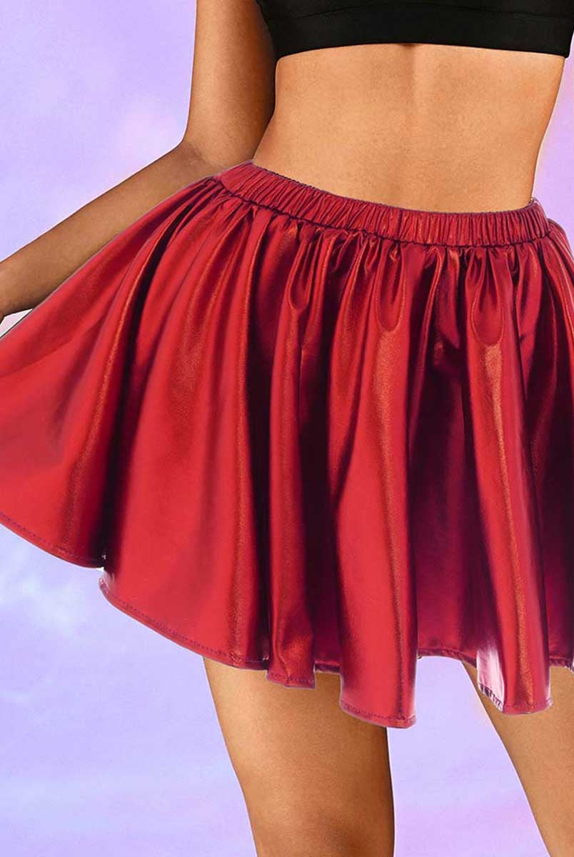 Red Reflective Pleated Skirt