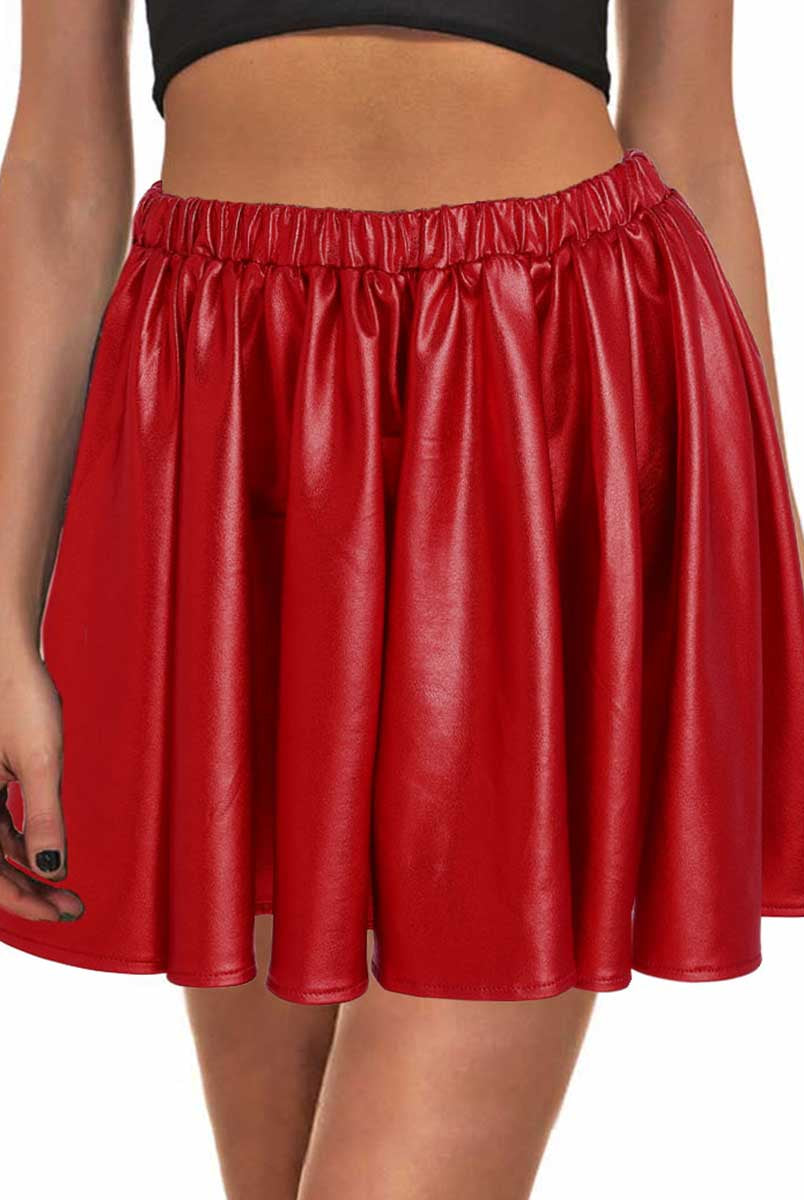 Shiny Red Pleated Skirt