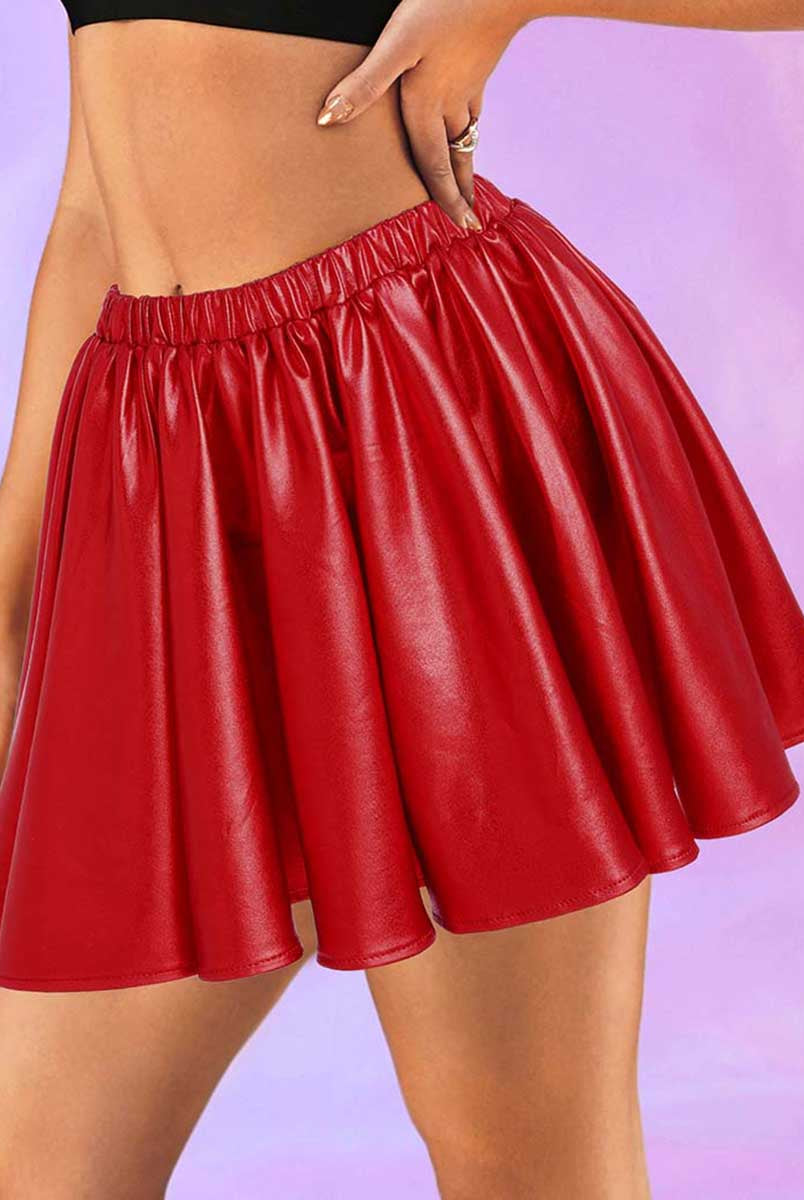 Metallic Red A-Line Pleated Skirt