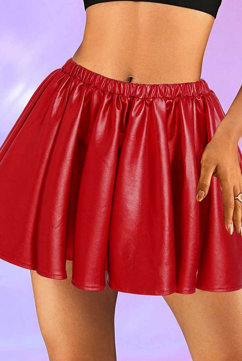 Glossy Red Pleated Mini Skirt