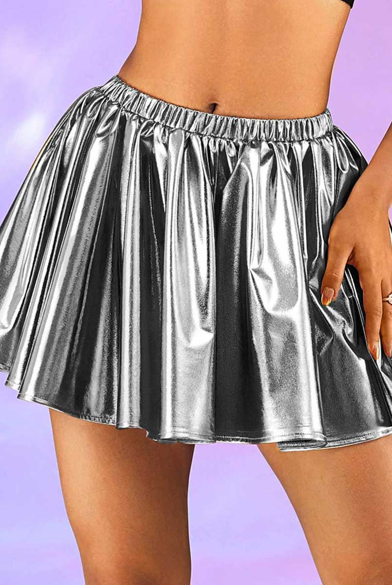 Silver-Gray Metallic Mini Skirt