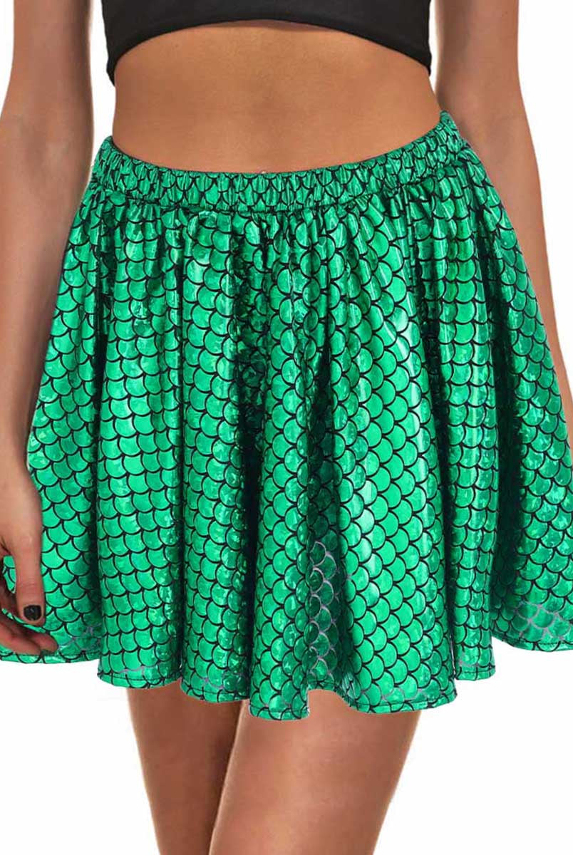 Green Metallic Fish Scale Mini Skirt