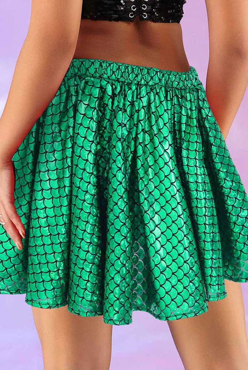 Metallic Ocean-Themed Mini Skirt