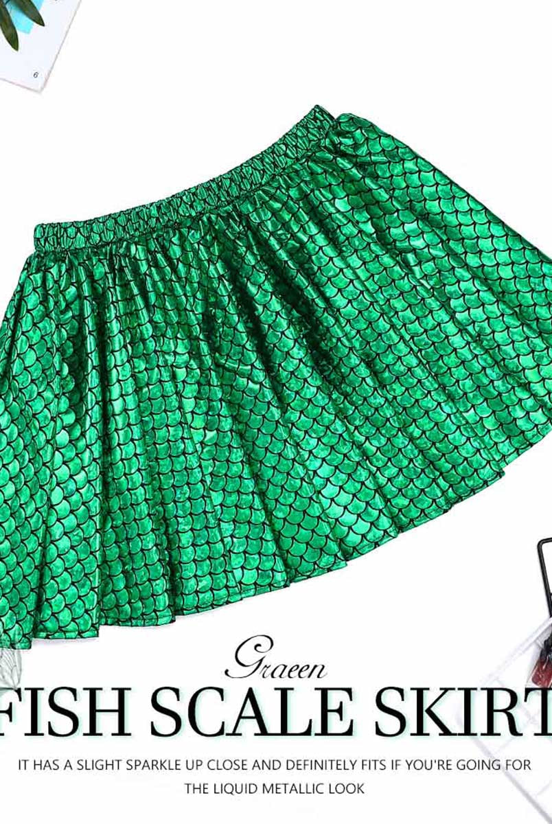 Lustrous Green Fish Scale Party Skirt