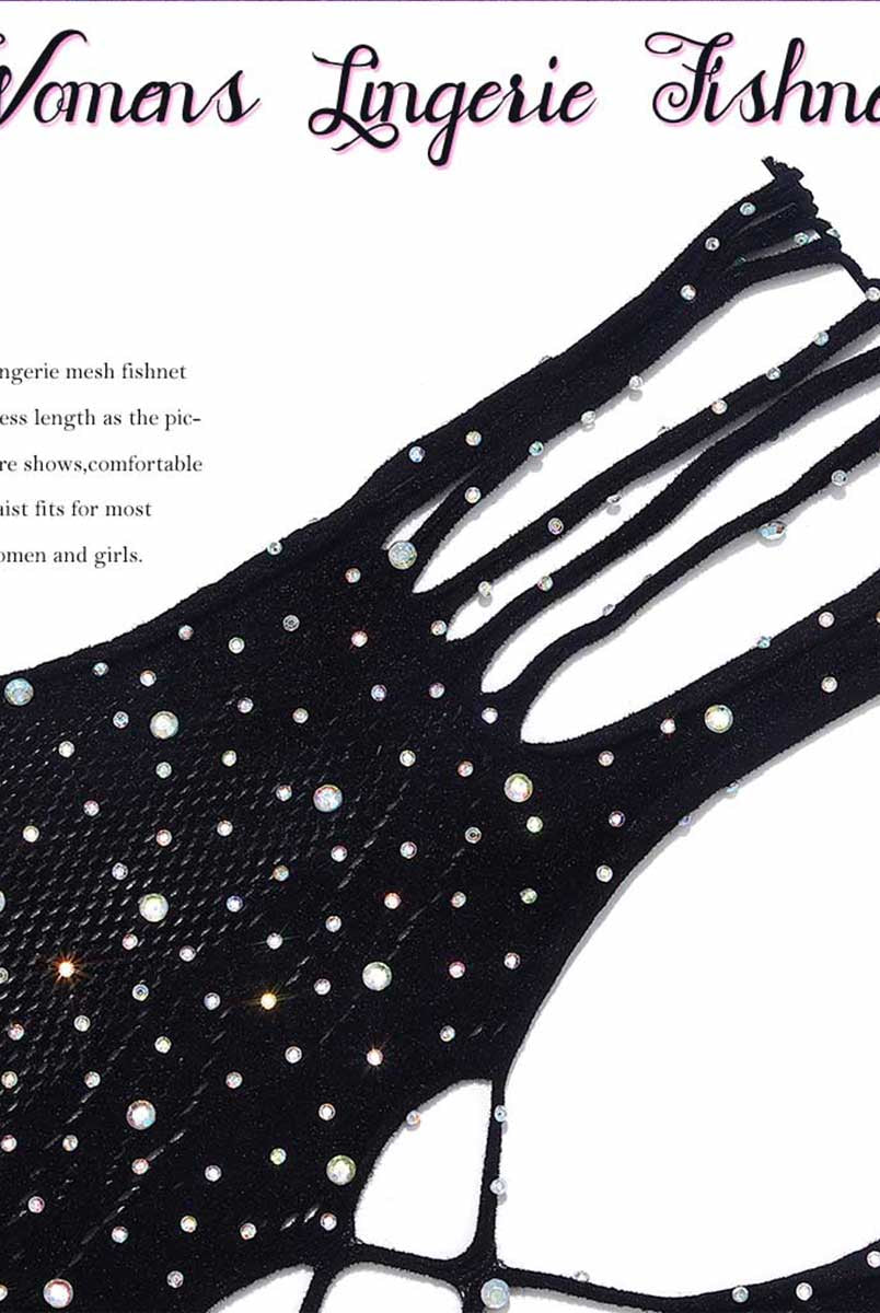 Diamond-Studded Sheer Lace Mini Dress