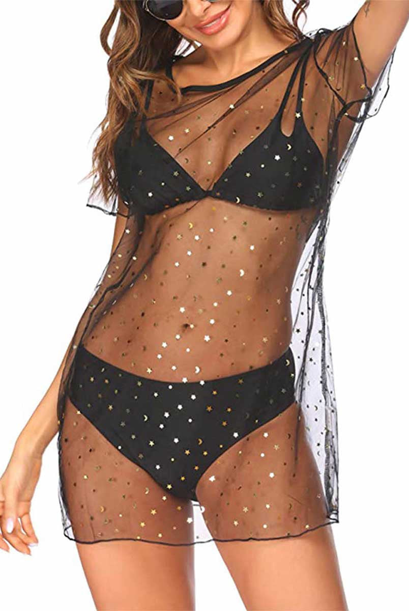 Sequin Black Transparent Cover-Up Dress