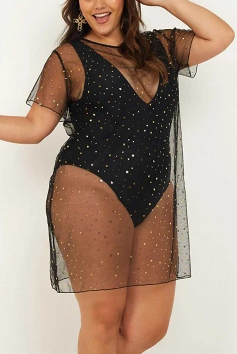 Sheer Black Sequin Overlay Dress