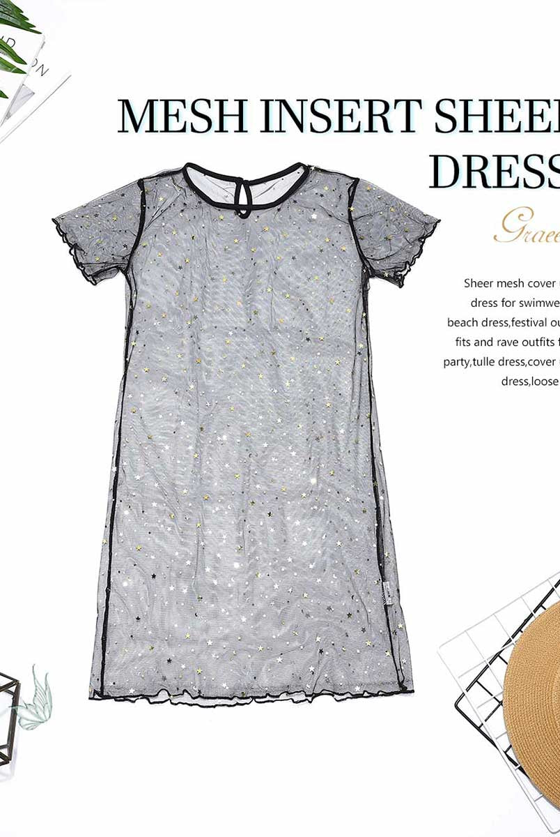 Glittering Black Mesh Cover-Up Dress
