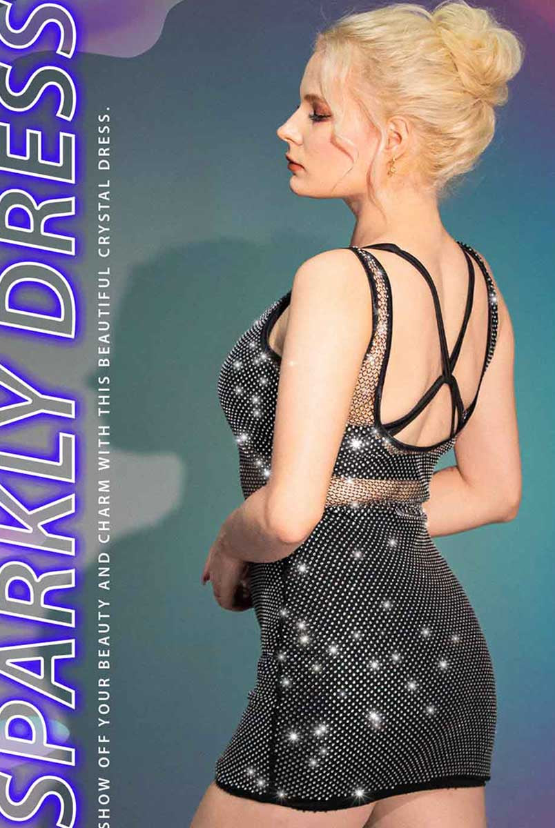 Black See-Through Dress with Dazzling Crystals