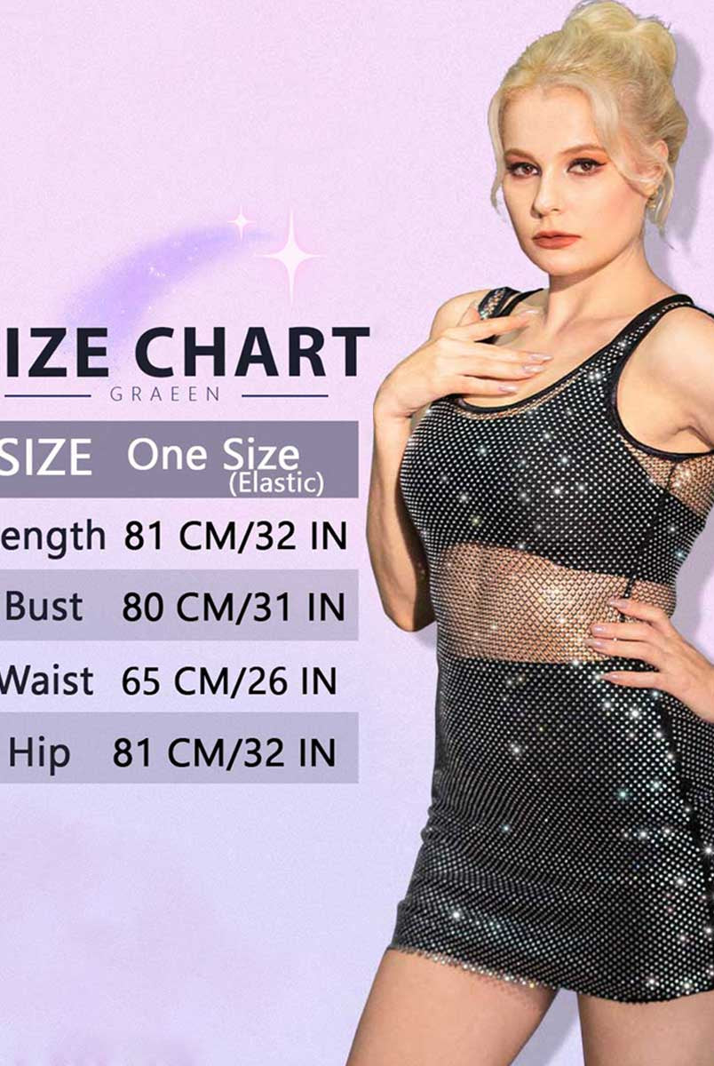 Sparkling Gemstone-Studded Black Mesh Dress