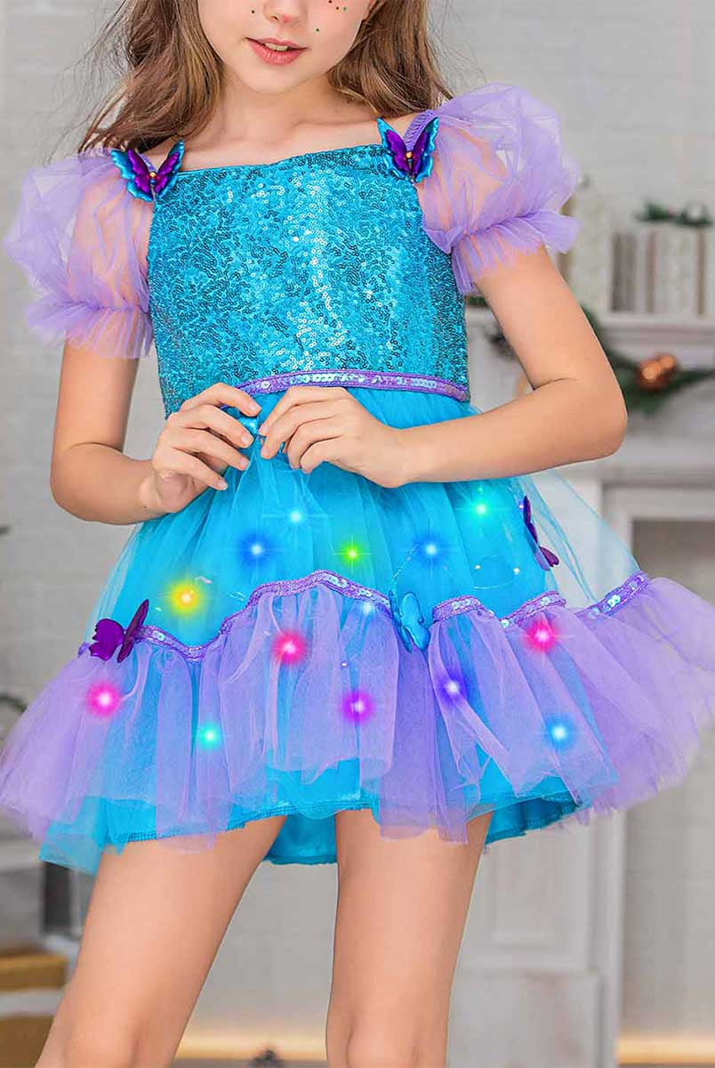 Blue LED Sequin Party Dress for Girls