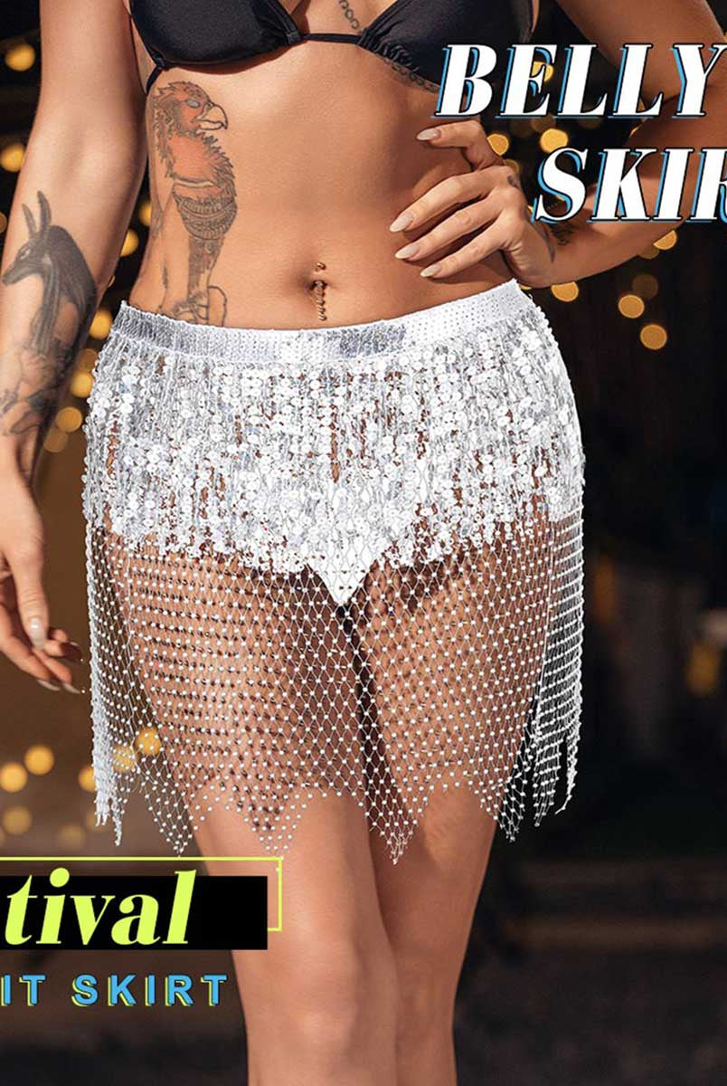 Silver Tassel Sequin Net Skirt
