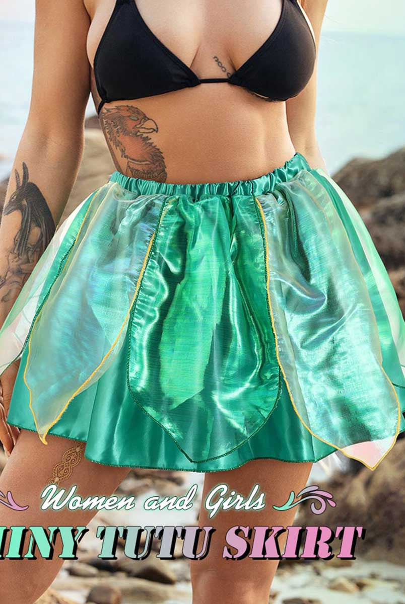 Reflective Leafy Green Tulle Skirt