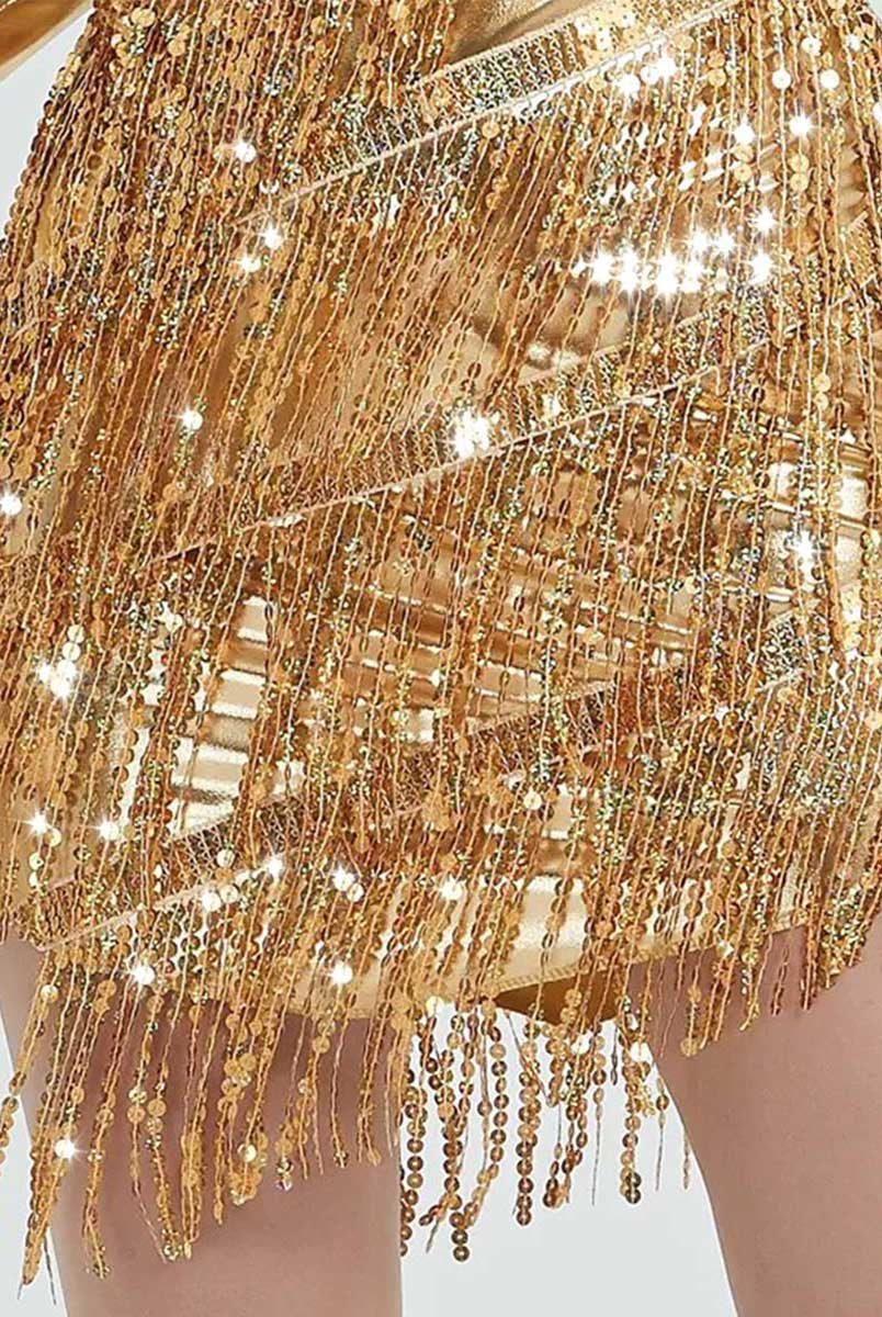 Glamorous Gold Fringe Sequin Dress with Sleeves