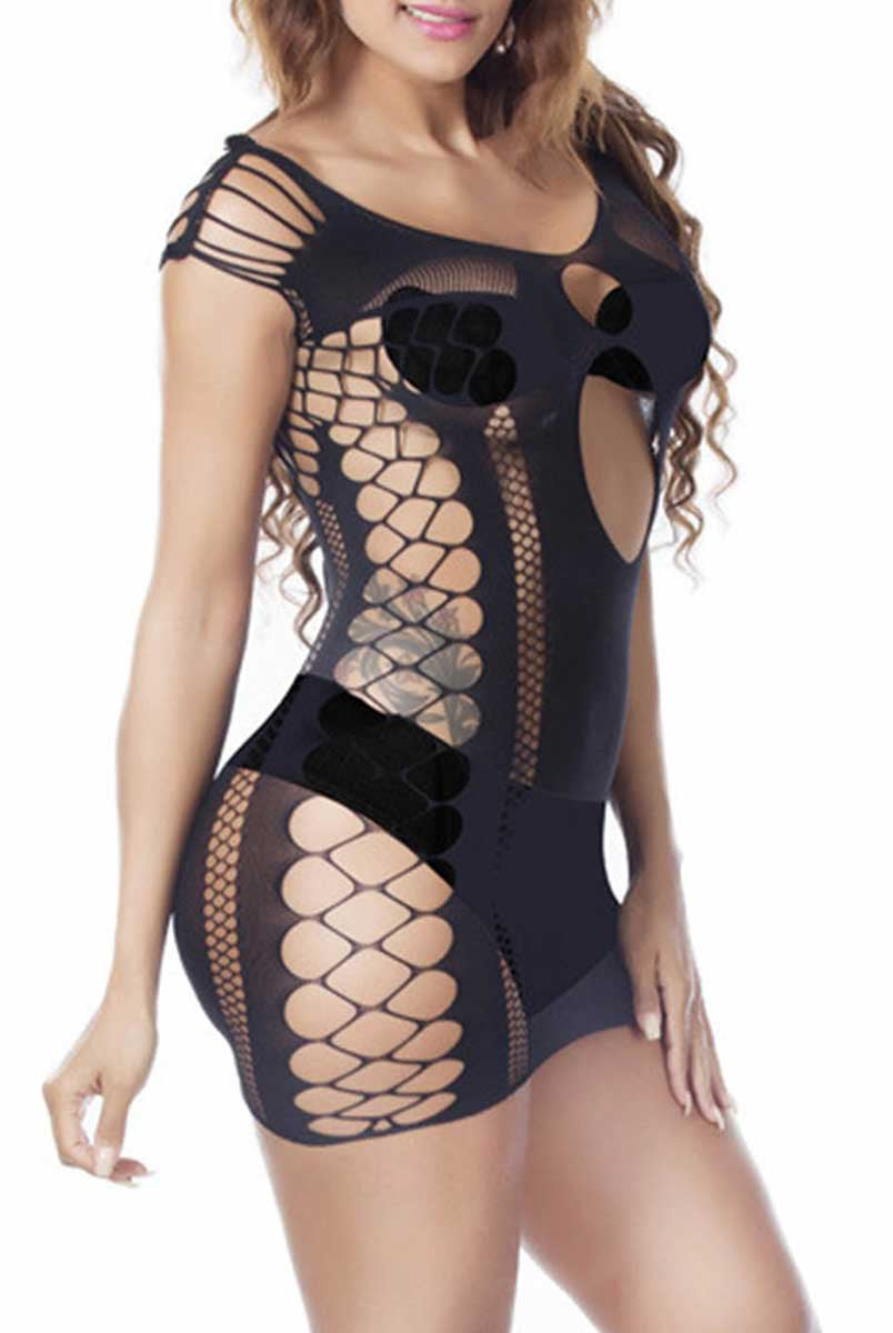 Sheer Black Cutout Mini Dress