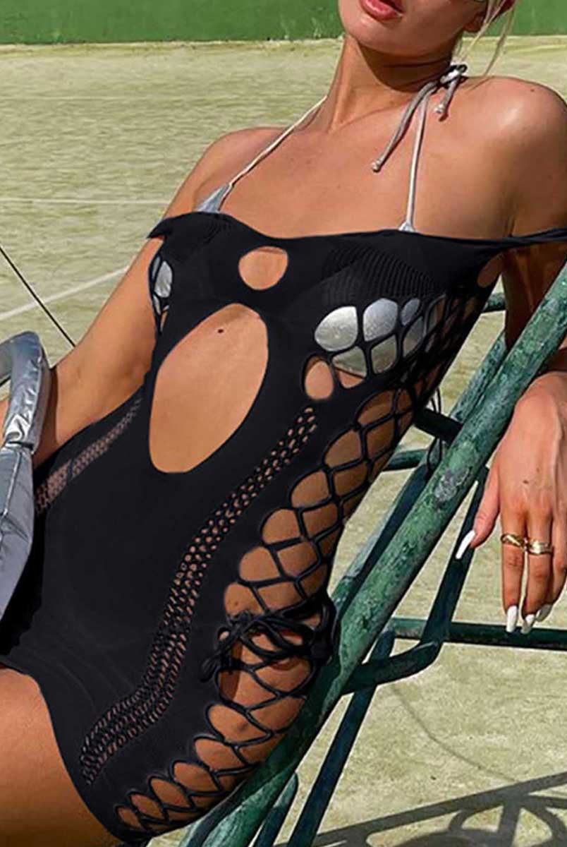 Sleek Black Cutout Cocktail Mini Dress