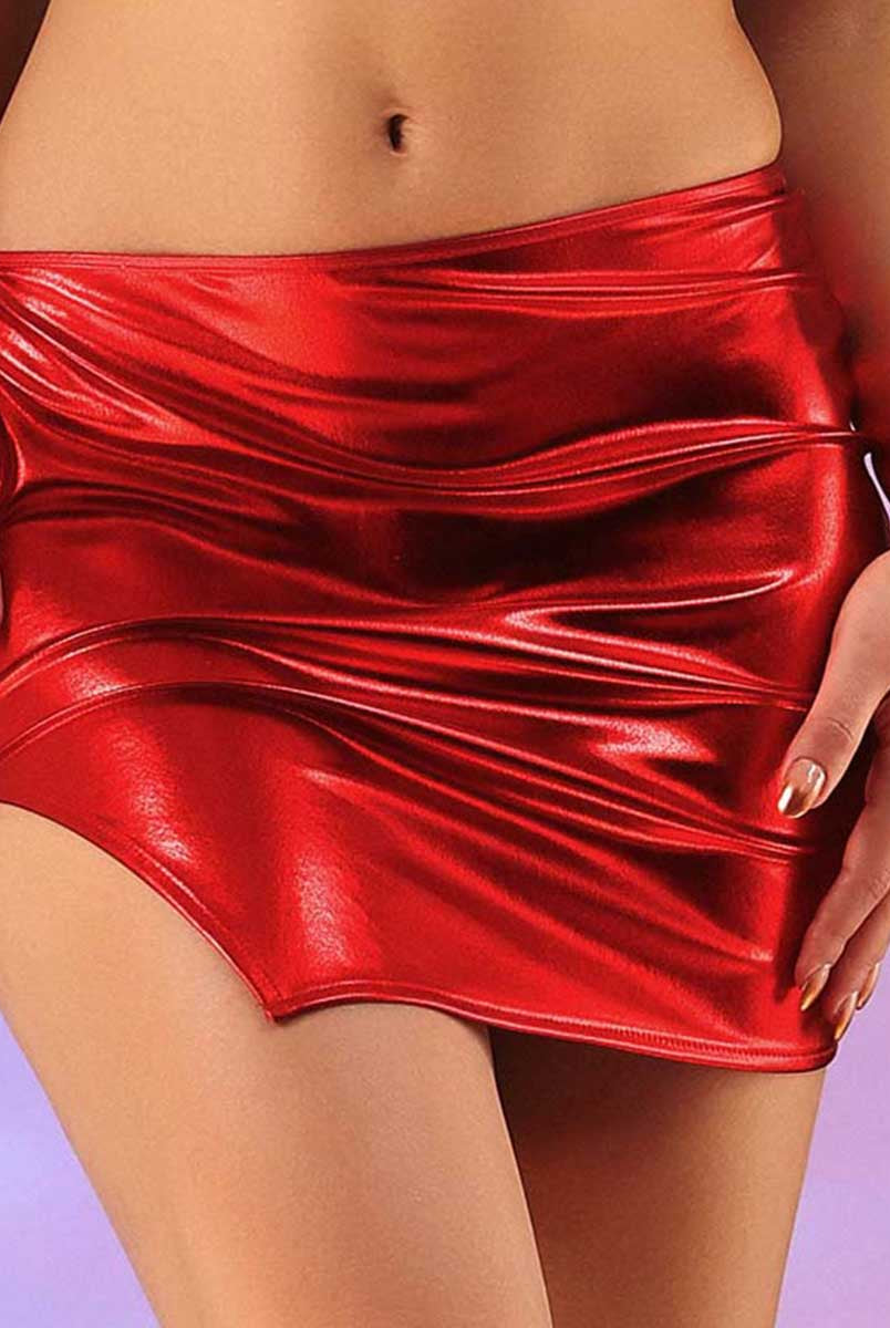 Red Cutout Reflective Mini Skirt