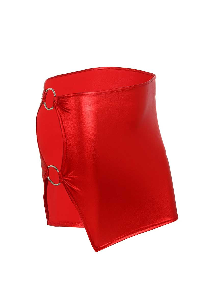 Side Cut Red Shiny Party Skirt