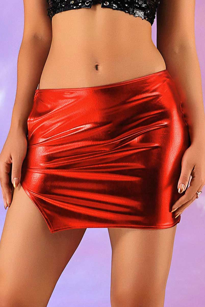Reflective Red Metallic Mini Skirt