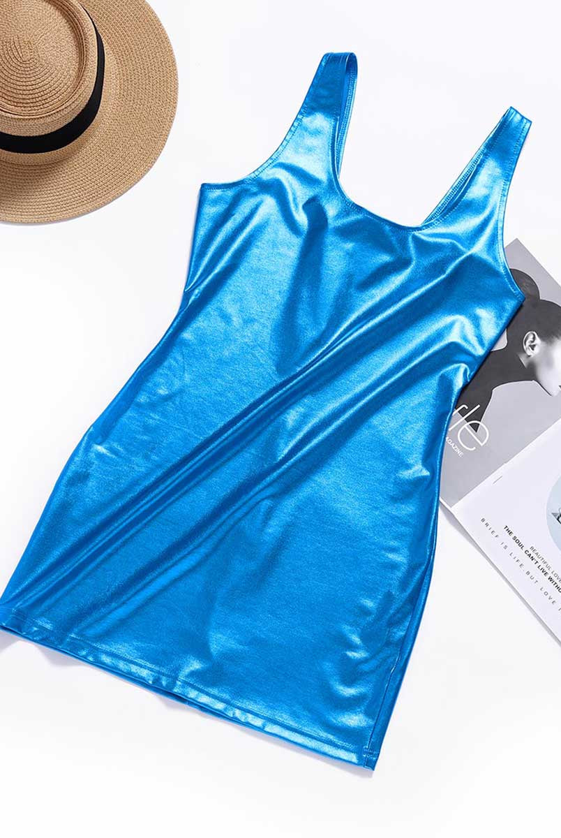 Sleek Blue Metallic Mini Dress