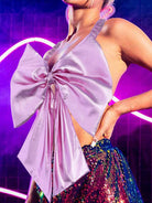 Shiny Pink Bow Crop Top