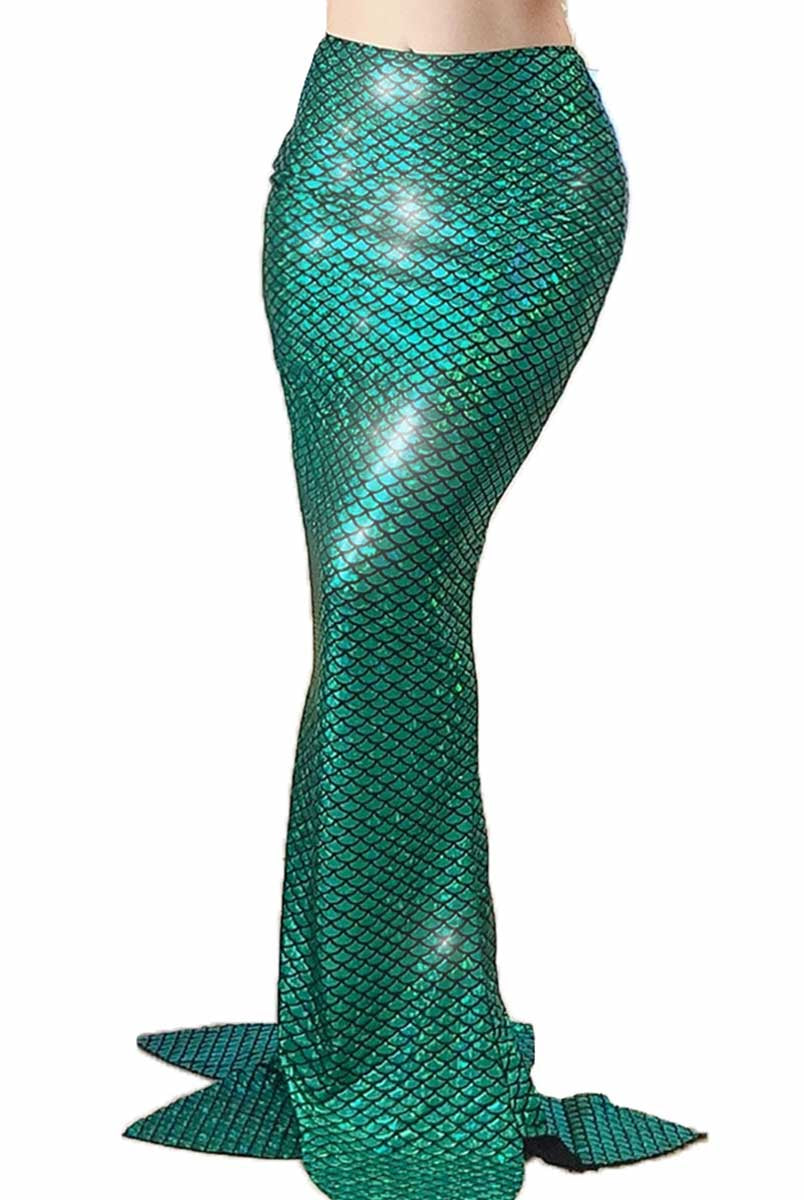 Green Reflective Mermaid Maxi Skirt